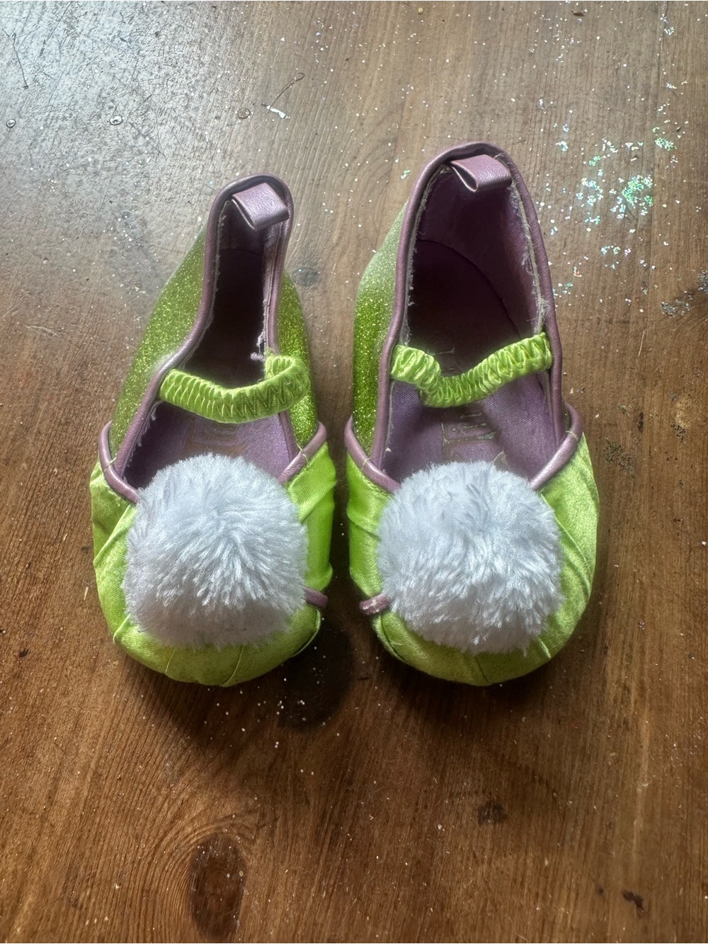Disney Lime Green Ballet Flats with White Pom Poms